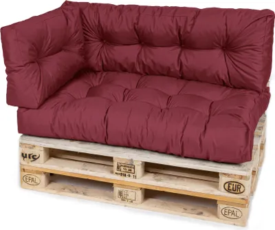 Produktbild von TexDeko Garden Palettenkissen 120x80x18cm wasserabweisend gesteppt Sitzauflage für Europaletten, UV-beständig (3-TLG Set, Bordeaux)