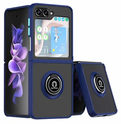Obrázek produktu pro Pro Samsung Galaxy Z Flip5 5G TPU / PC Design Ring Magnet Cover Pouzdro na mobilní telefon Dark Blue Cases New