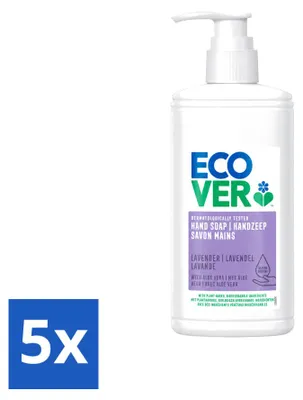 Immagine prodotto di 5 confezioni di sapone liquido per le mani Ecover, profumo di lavanda e aloe vera, 250 ml ciascuna. Confezione