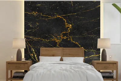 Produktbild von MuchoWow® Fototapete für Wohnzimmer oder Schlafzimmer Wandtapete Vinyl Motivtapete Marmor - Schwarz - Gold - 300x300 cm - Wanddekoration