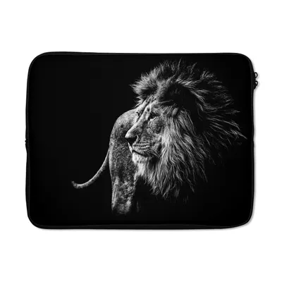 Produktbild von MuchoWow® Laptop Hülle 17 Zoll Laptoptasche Tiere - Wild - Löwe - Schwarz - Weiß - Zipper - Schutzabdeckung
