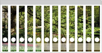 Produktbild von Wallario Ordnerrücken Sticker, selbstklebend für schmale Ordner, 12 Stück, Motiv Bunte Blumen im Park am Wasser - Frühblüher am Ufer