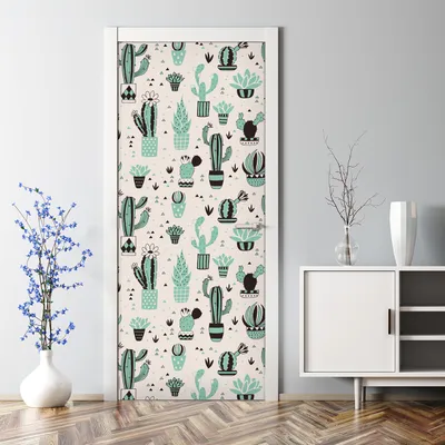 Produktbild von Dekorative Türtato Aufkleber selbstklebend Klebefolie Türposter Kakteentöpfe 85 x 200 cm