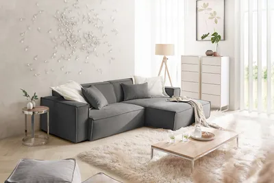 Produktbild von KAWOLA Sofa SAMU Ecksofa Feincord anthrazit Recamiere rechts