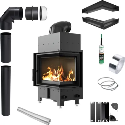 Immagine prodotto di Inserto camino ad angolo KRATKI FLOKI 8kW Ø160 destro nero con set di chiusura