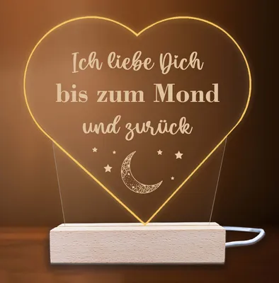 Produktbild von INDIGOS UG - LED Nachttischlampe - Herz - Spruch 6 - Valentinstag - Herz mit Spruch - Nachtlicht - 3D-LED-Lampe - Weihnachten, Geburtstag - Geschenk für Freund, Freundin, Familie - Liebe