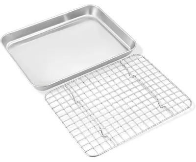 Produktbild von Backblech mit Abkühlgitter Set Edelstahl Klein Rechteckig 26,4x20,4x2,5cm Spülmaschinenfest