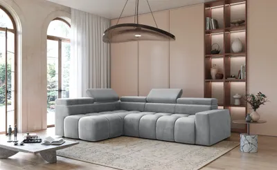 Produktbild von Ecksofa Designersofa DARCY in Stoff Salvador Hellgrau Ottomane Links