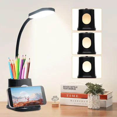 LED-Bürolampe 4-in-1, USB, 3 Helligkeitsstufen, 360° flexibel, Schwarz