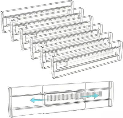 Produktbild von 6 Stück verstellbare Schubladenteiler, transparente Schubladenteiler (Länge 28,7-50,5 cm) für Kleiderschrank und Schreibtisch