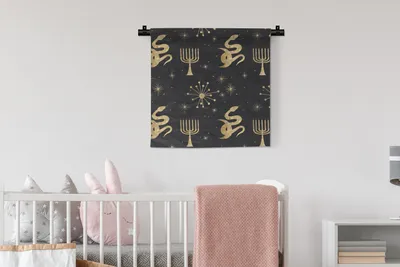 Produktbild von MuchoWow® Wandteppich Wandbehang Muster - Mond - Gold 60x60 cm Tapisserie Dekoration Wandtuch - Dekorationen - Wand Decke