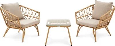 Produktbild von di volio Gartenmöbel-Set SAVONA, Terrassenmöbel Lounge Set aus Polyrattan, Essgruppe für 2 Personen, wetterfeste Sitzgruppe - Couchtisch & 2 Sessel