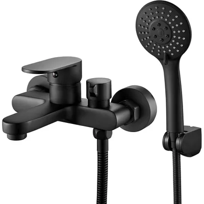 Immagine prodotto di Miscelatore per vasca da bagno da montare a parete, colore nero, con doccetta manuale e soffione