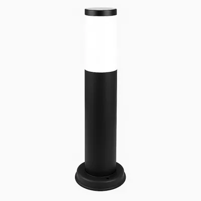 A black and white cylindrical garden lamp.