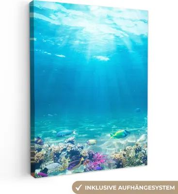 Produktbild von MuchoWow® - Leinwandbilder - Unterwasserwelt - Meerestiere - Wasser - Korallen - Blau, Wandbild, Wanddeko Bilder Wohnzimmer, 30x40 cm