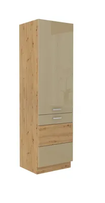 Produktbild von Küchen Hochschrank 60 Eiche Artisan Cappuccino Hochglanz Küchenzeile Küchenblock