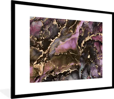 Produktbild von MuchoWow® Gerahmtes Poster Marmor - Gold - Stein - Abstrakt 80x60 cm - Poster mit Schwarzem Bilderrahmen Wandposter Rahmen Foto Bilder - Schlafzimmer-Dekorationen - Fotoposter