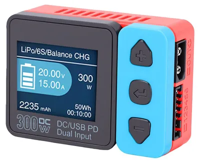 Produktbild von Intelligentes Batterieladegerät für 1-6S LiPo-, LiFe-, Li-Ion-, LiHV-Akkus, 1-15S NiMH- und NiCd-Akkus, DC 300W, PD 80W, blau