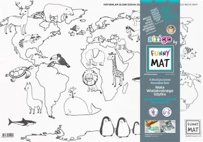Imagen del producto de Alfombrilla blanca con mapa del mundo, animales y diseño divertido. Marca: STRIGO