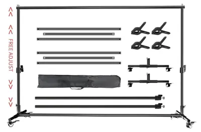Zdjęcie produktu dla Stojak na tło, regulowana wysokość, konstrukcja mobilna, 200 x 300 cm – b, sam stojak na tło – a