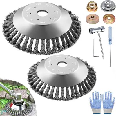 Produktbild von Unkrautbürsten für Rasenmäher - Set aus 2 Stück - 15 cm + 8 cm - Drahtbürsten