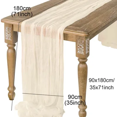 Produktbild von 1 Stück Beige RomSeihtuch Tischläufer lang Boho Rustikaler Gazeantischer Stoff Tischdecke für Hochzeit und Geburtstag Dekoration 90 x 180 cm