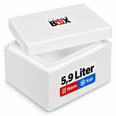 Produktbild von THERM BOX Styroporbox 5W Innen: 25x19x12,5cm Wand 3cm Volumen 5,9L Isolierbox Thermobox Kühlbox Warmhaltebox Wiederverwendbar