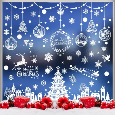 Produktbild von 243 Stück Weihnachten Fensterbilder Weiß Fenster Dekoration Fenstersticker Haftende Statisch Aufkleber Selbstklebend Fensteraufkleber