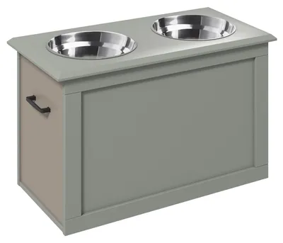 Produktbild von Futterstation Erhöhte Fressnäpfe 1 Stauraum 2 Edelstahl-Futternäpfe, 60 cm x 30 cm x 41 cm, Grau