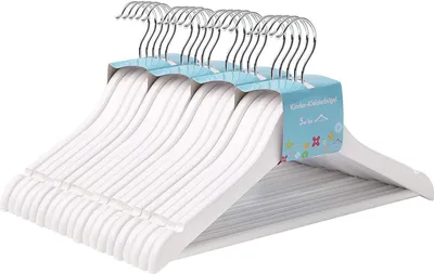 Produktbild von Kinderkleiderbügel aus Holz - 20 Stück für Kleinkinder oder Vorschulkinder - 360° drehbarer Haken - Weiß
