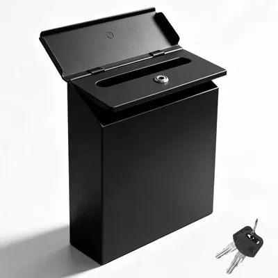 Image de Petite boîte aux lettres avec serrure et 2 clés, en fer forgé, dimensions : 22 x 6,5 x 29 cm