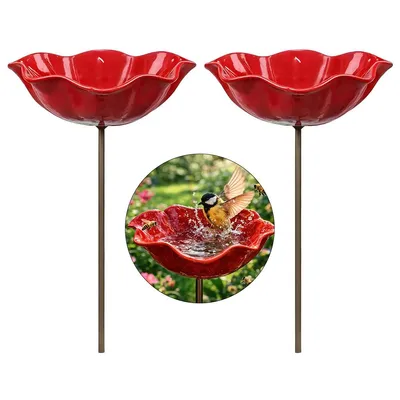 Produktbild von 2er Set Metall-Gartenstecker Vogelbad, blumenförmiges Bienen- und Insektenbad, handgefertigtes Vogelbad für Garten, Bienen- und Schmetterlingsbad