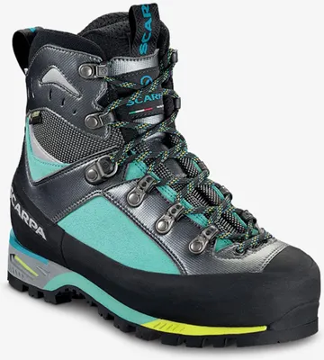 Bergschuh "Triolet Gtx Wmn" von Scarpa in Schwarz und Türkis mit Schnürung und griffiger Sohle.