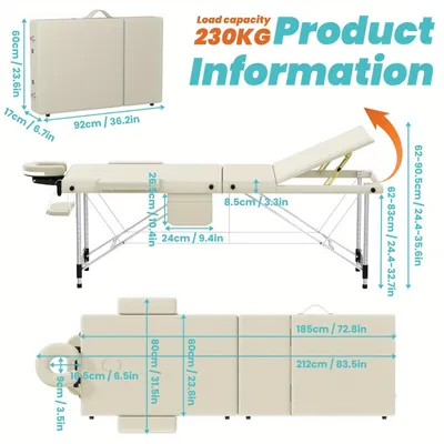 Zdjęcie produktu dla Stół do masażu - Łóżko do masażu - Stół do zabiegów - Łóżko do zabiegów - Łóżko terapeutyczne - Składany - Rama aluminiowa