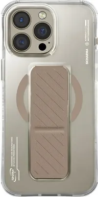 Productafbeelding van Skinarma telefoonhoesje voor de iPhone 16 Pro (6.3 inch), met magnetische oplaadfunctie en een opklapbare standaard, in de kleur champagne