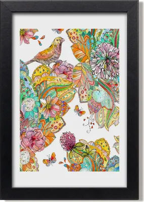 Produktbild von Bild 20x30 MDF-Rahmen, Wandkunst Vögel Schmetterlinge Blumen
