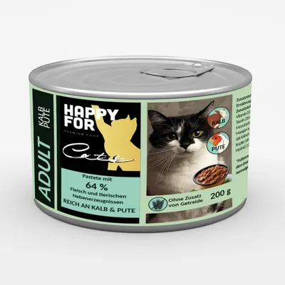 Produktbild von HAPPFOR Premium Katzenfutter Junior, Pastete mit 64 % Fleisch, REICH AN HUHN & RIND 10 x 200g