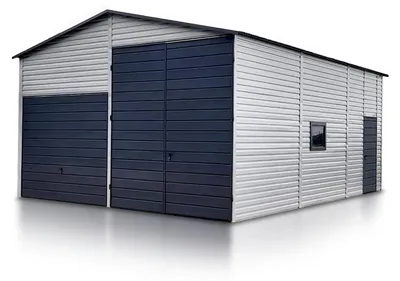 Produktbild von Stahlhalle 6x8m Satteldach Doppelflügeltor und Schwingtor Aluminium