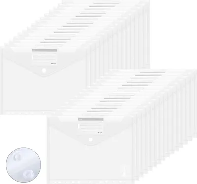 Produktbild von Dokumententasche A4 30 pack- Transparent Druckknopf A4 Dokumentenmappe Sammelmappen für Dokumente Organisieren mit Binderlöcher und Etikettentasche wasserdicht
