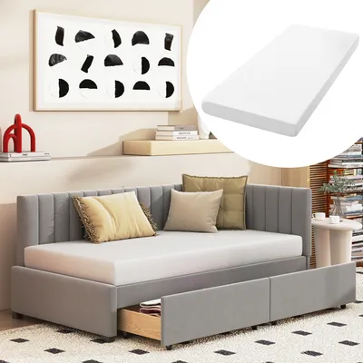 Produktbild von okwish Schlafsofa 90*200 mit 2 großen Stauraumschubladen und Lattenrost Samt Grau