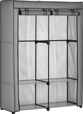 Produktbild von Schrank aus Stoff, Aufbewahrungslösung, 4 Regale,  2 Kleiderstangen, Grau