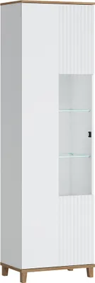 Produktbild von Vitrinenschrank Vitrine PLYMOUTH-129 in weiß mit Eiche Nb., B/H/T ca. 60,8/208,4/40 cm