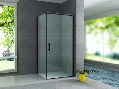 Produktbild von Belvit Duschkabine Drehtür 6 mm Sicherheitsglas Matt Schwarz mit Seitenwand 80x80x190 cm