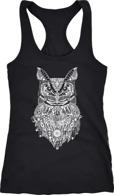 Produktbild von Damen Tank-Top Eule Atzekenmuster Boho Bohamian Atzec Owl geometrisch Zentangle Racerback Neverless® schwarz M
