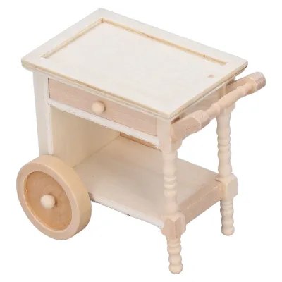 Zdjęcie produktu dla Mini wózek do jadalni, mini drewniany wózek do jadalni, wózek do jadalni dla lalek, mini wózek do serwowania żywności, miniaturowy wózek do serwowania żywności, akcesoria kuchenne dla lalek