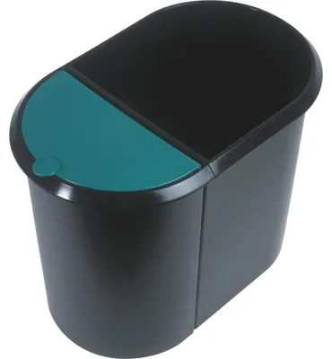 Produktbild von helit Papierkorb the double, oval , PE, schwarz/grün (5161042)
