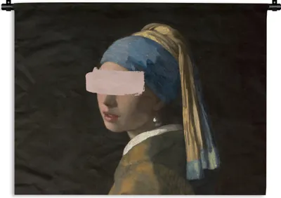Produktbild von MuchoWow® Wandteppich Wandbehang Das Mädchen mit dem Perlenohrring - Vermeer - Rosa 90x67.5 cm Tapisserie Dekoration Wandtuch - Fototeppich - Wand-Skulpturen