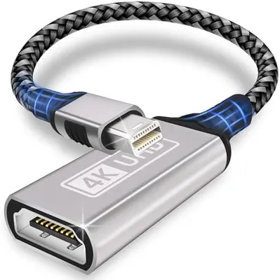 Produktbild von Mini DisplayPort auf HDMI,4K Vergoldete Nylon Geflochten Alummhülse Mini DP auf HDMI Adapter Thunderbolt 1/2(Mini DP)HDMI Adapter Kompatibel mit Macbook Air,MacBook Pro,iMac,Surface Pro,XPS