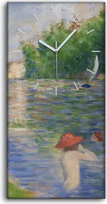 Produktbild von Dekor Leinwand Uhr Wandbilder Geräuschlos Kunstdruck 30x60 Badende in Asnières - weiße Hände