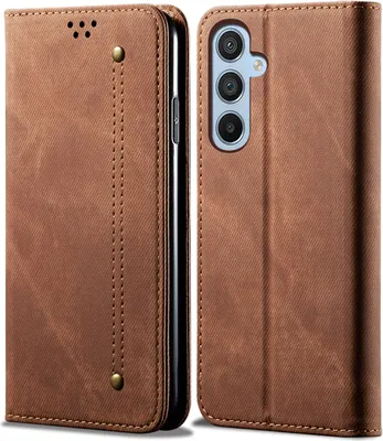 Immagine prodotto di Custodia per Samsung Galaxy M35, custodia a portafoglio in pelle con chiusura magnetica e supporto marrone